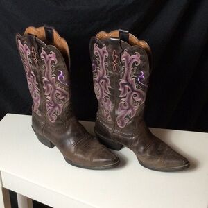 Justin Boots Brown and Purple Heeled Western Boots